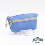 Amnisu Világoskék kettő cipzáras bőr kulcstartó B6011
