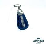 Amnisu Sötétkék lakk krokkómintás csepp alakú swarovski köves bőr kulcstartó H6024