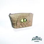 Amnisu Barna krokkómintás egy cipzáras bőr kulcstartó sárkány szemmel F9008