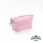 Amnisu Metál rózsaszín kettő cipzáras bőr kulcstartó B4001 - amnisu