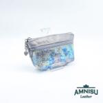 Amnisu Ezüst - hologramos kettő cipzáras bőr kulcstartó B1004