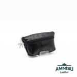 Amnisu Fekete gyűrt lakk kettő cipzáras bőr kulcstartó B8007