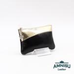 Amnisu Fekete gyűrt lakk - hologramos arany ívelt egy cipzáras bőr kulcstartó C8007