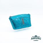 Amnisu Türkizkék lakk krokkómintás egy cipzáras egyenes swarovski köves bőr kulcstartó E6020