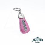 Amnisu Metál rózsaszín csepp alakú swarovski köves bőr kulcstartó H4001
