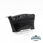 Amnisu Fekete lakk kettő cipzáras bőr kulcstartó B8002 - amnisu