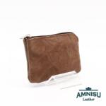 Amnisu Gyűrt barna egy cipzáras bőr kulcstartó A9005