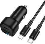 BOROFONE autós töltő BZ34B Cloud - USB + Type C - QC 3.0 PD 38W Type C - Lightning kábellel fekete