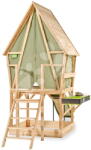 EXIT Toys Căsuță și cort pe piloni din lemn de chiparos Yuki 550 Playhouse Exit Toys cu tobogan, bucătărie și nisipar (ET50540550) Casuta pentru copii
