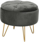 Brius Taburet velur rotund cu depozitare picioare aurii, 38x33 cm, accent glam elegant, gri (AK-12213780)