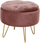 Brius Taburet velur rotund cu depozitare picioare aurii, 38x33 cm, accent glam elegant, roz (AK-12213773)
