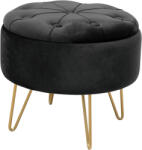 Brius Taburet velur rotund cu depozitare picioare aurii, 38x33 cm, accent glam elegant, negru (AK-12213797)