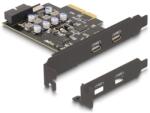 Delock PCI expressz x4 kártya - 2 x külső USB Type-C csatlakozó + 1 x belső USB 10 Gbps Type-E Key A and 1 x 19 pin USB pin header male - alacsony profilú formatényező (90345) (90345)