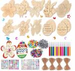 Chiny 264 darabos barkács fa húsvéti tojás kreatív függő díszítő készlet gyerekeknek és családoknak (Drewniane Ozdoby Wielkanocne DIY)