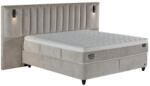 ABC Bedding Cruz Prime okos kárpitozott ágyneműtartós franciaágy - drapp, beépített világítás, széles fejvég + Cruz táskarugós matrac - kemény, Extra Firm hab, Hyper hab, Smart Soft huzat - 140x200