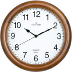 TIKO TIME fa falióra, quartz, sweep (halk járású) szerkezet, kerek 30 cm, tölgy színű tok, fehér arab számos számlap (7646-6)