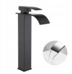 TePe magasított mosdócsaptelep, fekete, rozsdamentes acél, kerámia betét (BATERIA UMYWALKOWA STAL WYSOKA CZARNA)