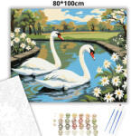  Békés hattyúpár - számfestő készlet - 80×100 cm (Keret nélkül)
