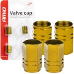 AMIO Set 4 capacele auto pentru ventil, din aluminiu, model Hexagon, culoare Galben (AVX-AM03633)