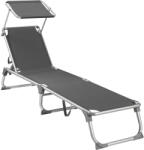 SONGMICS Sezlong pliabil, cu parasolar, spatar reglabil in 5 pozitii, maxim 150kg, 193x55x31cm, gri (EZ-GCB19GYV1)