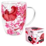  Cana 300 ml din sticla borosilicata, pereti dubli, model flori gypsophila roz si rosu, in cutie cadou, JollyMag, SZK204 (ESELL-W-jolly_SZK204)