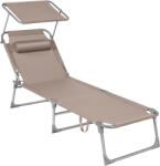 SONGMICS Sezlong pliabil, cu parasolar si tetiera, spatar reglabil in 4 pozitii, maxim 150kg, 193x53x29cm, crem (EZ-GCB192K01)