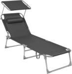 SONGMICS Sezlong pliabil, cu parasolar si tetiera, spatar reglabil in 4 pozitii, maxim 150kg, 193x53x29cm, gri (EZ-GCB19UV1)