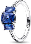 Pandora Kék négyszögletes háromköves szikrázó Ezüst Gyűrű - 192389C01-56 (192389C01-56)