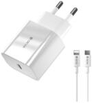 DEVIA smart v2 hálózati töltő type-c aljzat (5v/3a, 20w, pd gyorstöltő + lightning kábel) fehér (EC042_V2_W)