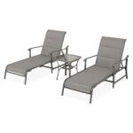  Set mobilier terasa si gradina, SOPHIA, 2 sezlonguri si masuta, gri cu antracit, structura otel, textilina (TZH9995SET)