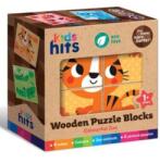 KIDSHITS Kids Hits: cuburi puzzle din lemn - Zoo colorat