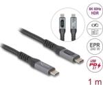 Delock USB 40 Gbps adat és gyorstöltő koax kábel 1 m hosszú, 8K 60 Hz USB PD 3.1 bővített tápszélesség 240 W (86067) (86067) - xupe