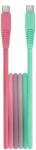  Setty - Type-C (USB-C) / Type-C (USB-C) menta-pink szövet kábel 1, 5 m, 15W
