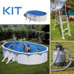 Pontaqua GRE Fehér fémfalú ovális föld feletti medence, szűrőrendszerrel, 1000 x 550 x 132 cm külső merevítő lábbal (KITPROV1028)