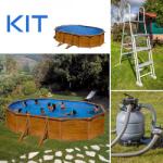 Pontaqua GRE Famintás fémfalú ovális föld feletti medence, szűrőrendszerrel, 730 x 375 x 132 cm külső merevítő lábba (KITPROV738WO)