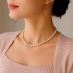  Gyöngyök Fehér Nyaklánc Rövid Choker Eredeti Üveggyöngyök 40cm Cseh