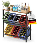 SONGMICS 2 szintes, 6 rekeszes acél ital tároló állvány vintage barna és fekete színben