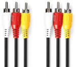 Nedis CVGP24300BK50 kompozit video kábel 3x RCA dugó - 3 RCA dugó, 5m (CVGP24300BK50) - wpower