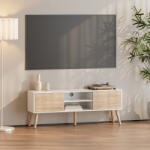 [en. casa] Comoda TV Eskilstuna cu 2 usi si 2 rafturi, alb si stejar (73649698)
