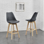 [en. casa] Set 6 scaune de bar Lublin gri cu spatar si picioare din lemn (74694659)