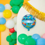 Balloons4party Balon folie rotund albastru masini Happy Birthday 45 cm - articole-petreceri - 26,99 RON