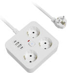 Flippy Prelungitor Multifunctional pentru Birou, Flippy, 3 Prize, 2 USB-A, 2 TYPE-C, Suport pentru Telefon, 3250W, Lungime Cablu 2 m, 11.4 x 12.4 cm, Alb (teo-165263)