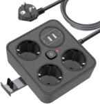 Flippy Prelungitor Multifunctional pentru Birou, Flippy, 3 Prize, 2 USB-A, 2 TYPE-C, Suport pentru Telefon, 3250W, Lungime Cablu 2 m, 11.4 x 12.4 cm, Negru (teo-165262)