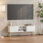 [en. casa] Comoda TV Eskilstuna alba cu 2 usi, 2 rafturi si picioare aspect stejar (73649702)