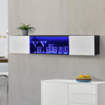[en. casa] Dulap suspendat Thabong 150 cm cu LED, alb lucios si negru (71488072) Comoda