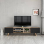 [en. casa] Comoda TV Assens 160 cm, stejar si negru, cu 2 usi si 3 rafturi (81201717)