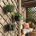  Erkélykorlátra akasztható fém kosár - virágcserepek rögzítéséhez - 18 cm - fekete (GL11564B)