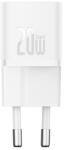 Baseus GaN5 Mini hálózati gyorstöltő 20W, USB Type-C, fehér + 100W USB Type-C, 1m kábel (P10110900213-01)