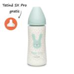 Suavinex Biberon 360 ml cu tetină rotundă din silicon, debit dens, iepuraș verde Hygge Suavinex (8426420069250)