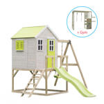 Wendi Toys Casuta de gradina Lime Lodge cu tobogan, leagan, modul sport, Wendi Toys (M24L_G) - infant Casuta pentru copii